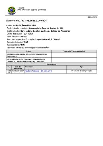 Relatório de Correição 23.ª Vara Cível da Comarca de Manaus - Assinado em 02.02.2026