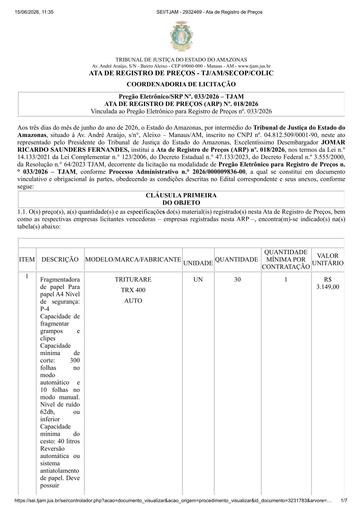 ARP 18-2026 PE 33-2026 - FRAGMENTADORA DE PAPEL PARA ATENDIMENTO À LGPD