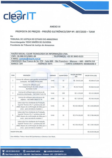 PREGÃO ELETRÔNICO Nº 007/2020 - PROPOSTA RETIFICADA - CLEAR TECNOLOGIA