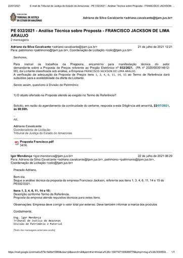 PREGÃO ELETRÔNICO Nº 032/2021 – DILIGÊNCIA CPL À DIVISÃO DE PATRIMÔNIO - PROPOSTA - FRANCISCO