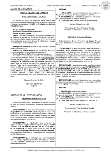 PREGÃO ELETRÔNICO Nº 005/2020 – AVISO DE LICITAÇÃO (DJE)