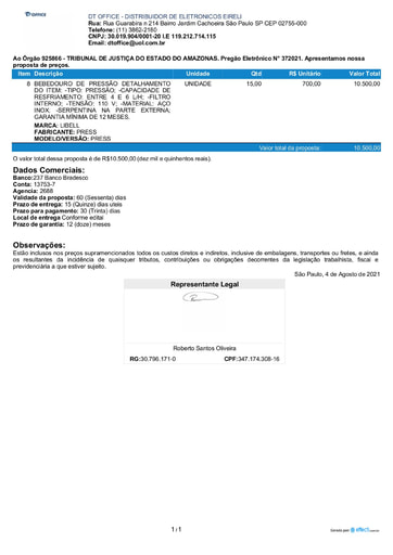 PREGÃO ELETRÔNICO Nº 037/2021 - PROPOSTA - ITEM 8 - DT OFFICE