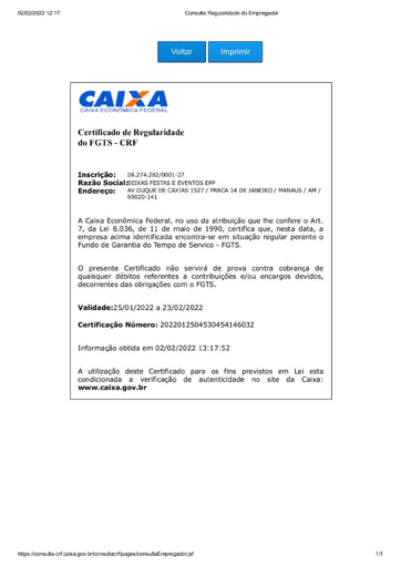 PREGÃO ELETRÔNICO Nº 013/2022 - HABILITAÇÃO - DOCUMENTOS COMPLEMENTARES - SEIXAS