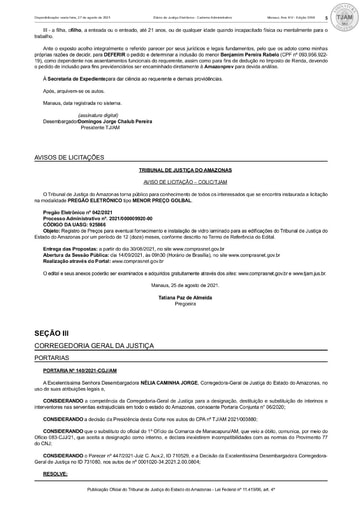 PREGÃO ELETRÔNICO Nº 042/2021 - AVISO DE LICITAÇÃO - DJE