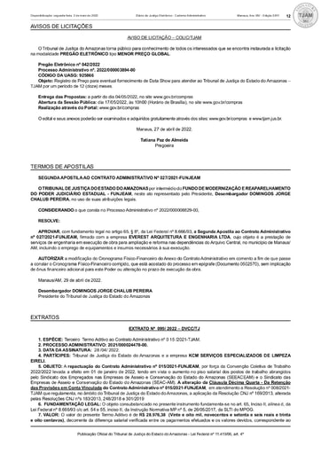 PREGÃO ELETRÔNICO Nº 042/2022 - AVISO DE LICITAÇÃO (DJE)