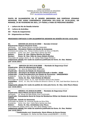 PAUTA DE JULGAMENTOS DO DIA 24 02 2021